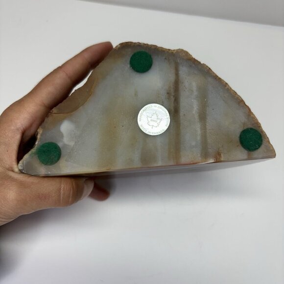 Vintage Large Heavy Amber Agate Geode End Slice Polished Stone Banded Crystal - Picture 6 of 15